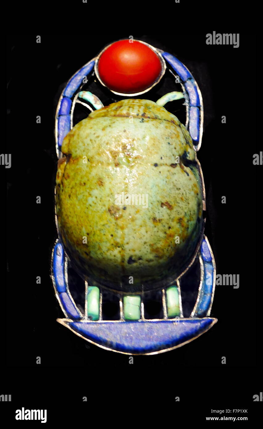 Ancient Egyptian scarab shaped pectoral from a tomb. The Ushabti also called Ushabti or shawabti, was an Ancient Egyptian funerary figurine Stock Photo