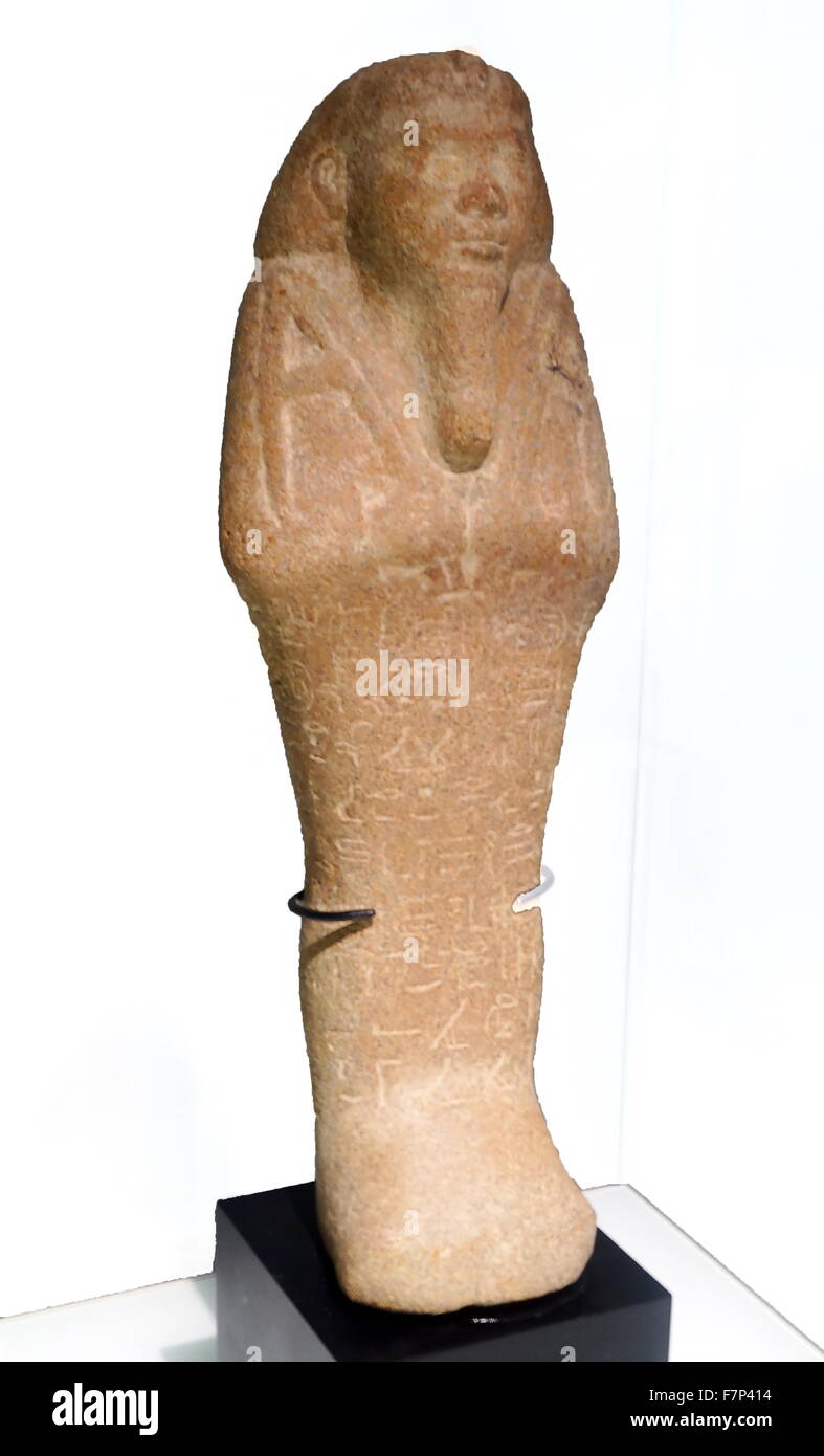 Ushabti of Taharqa. Granite. 25th Dynasty, reign of (690-664 B.C.). Taharqa was the most important of the so-called black pharaohs. His shabtis, found in the necropolis of Nuri, have a special version of the Chapter VI of the Book of the Dead Stock Photo