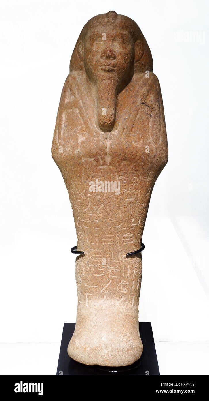 Ushabti of Taharqa. Granite. 25th Dynasty, reign of (690-664 B.C.). Taharqa was the most important of the so-called black pharaohs. His shabtis, found in the necropolis of Nuri, have a special version of the Chapter VI of the Book of the Dead Stock Photo