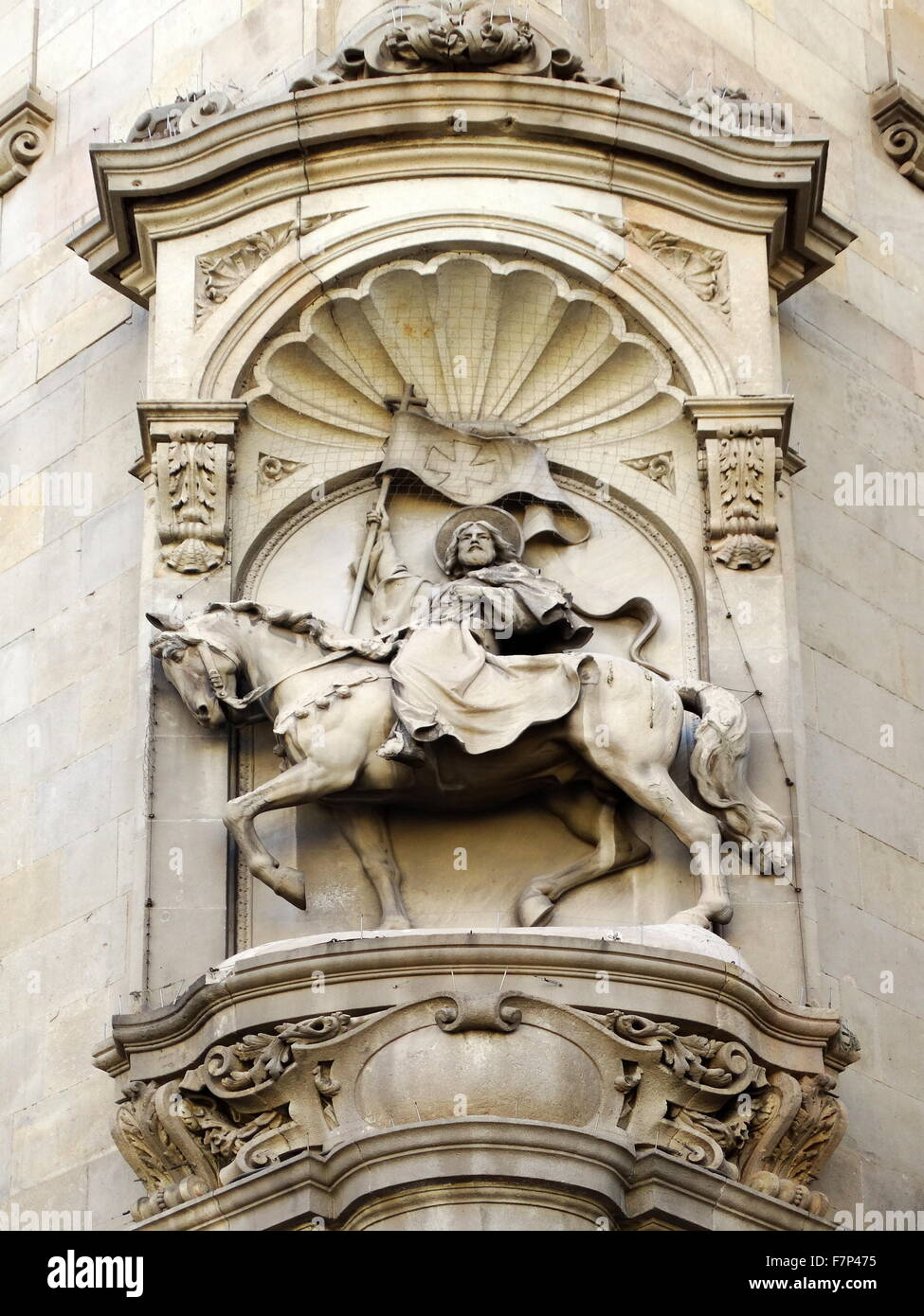 Christ the Saviour adorns a Building in the Gothic Quarter of Barcelona, Spain Stock Photo