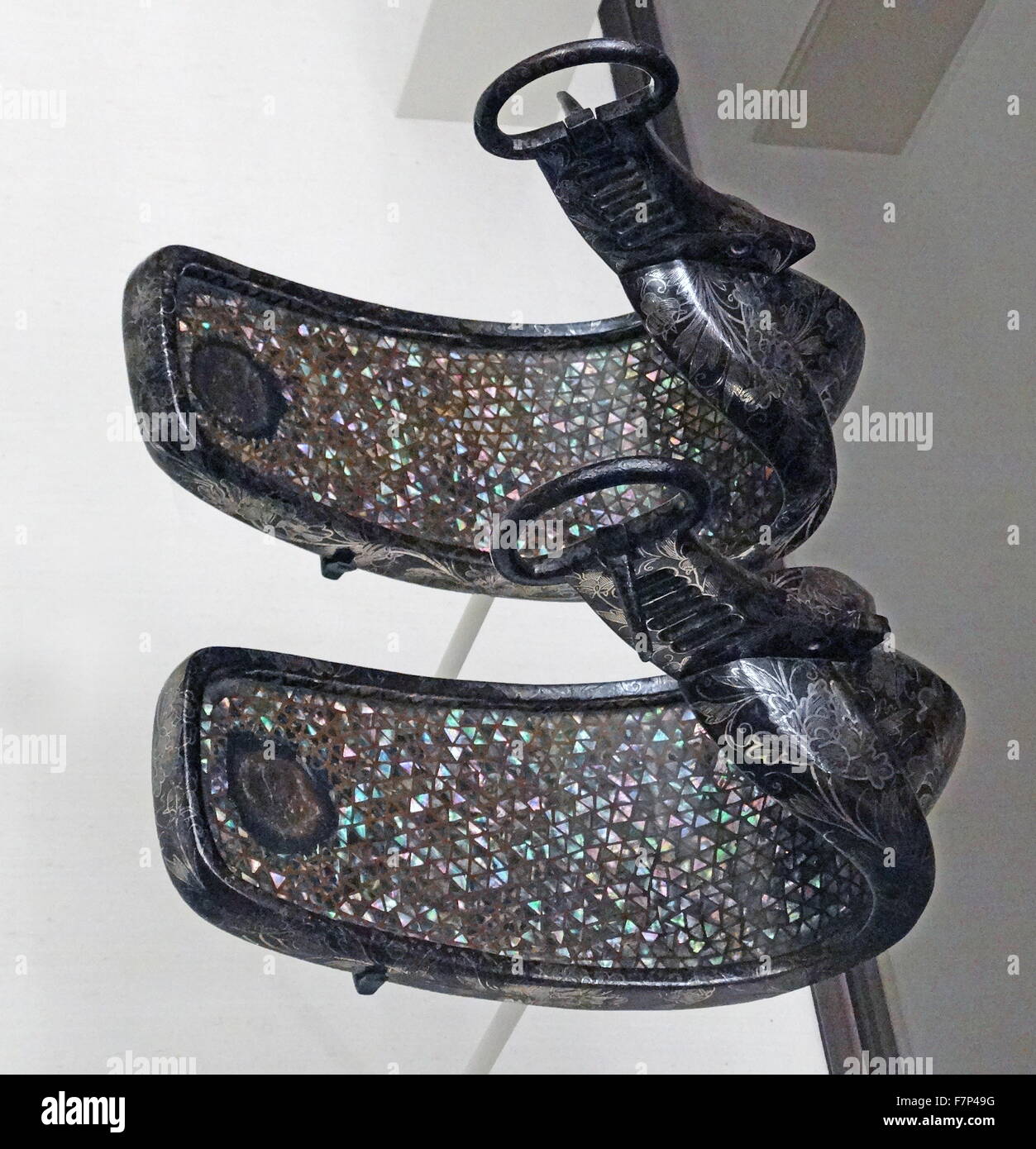Japanese Shell Inlay Picture Japanese, Iron, silver, wood and shell inlay stirrups made by ...