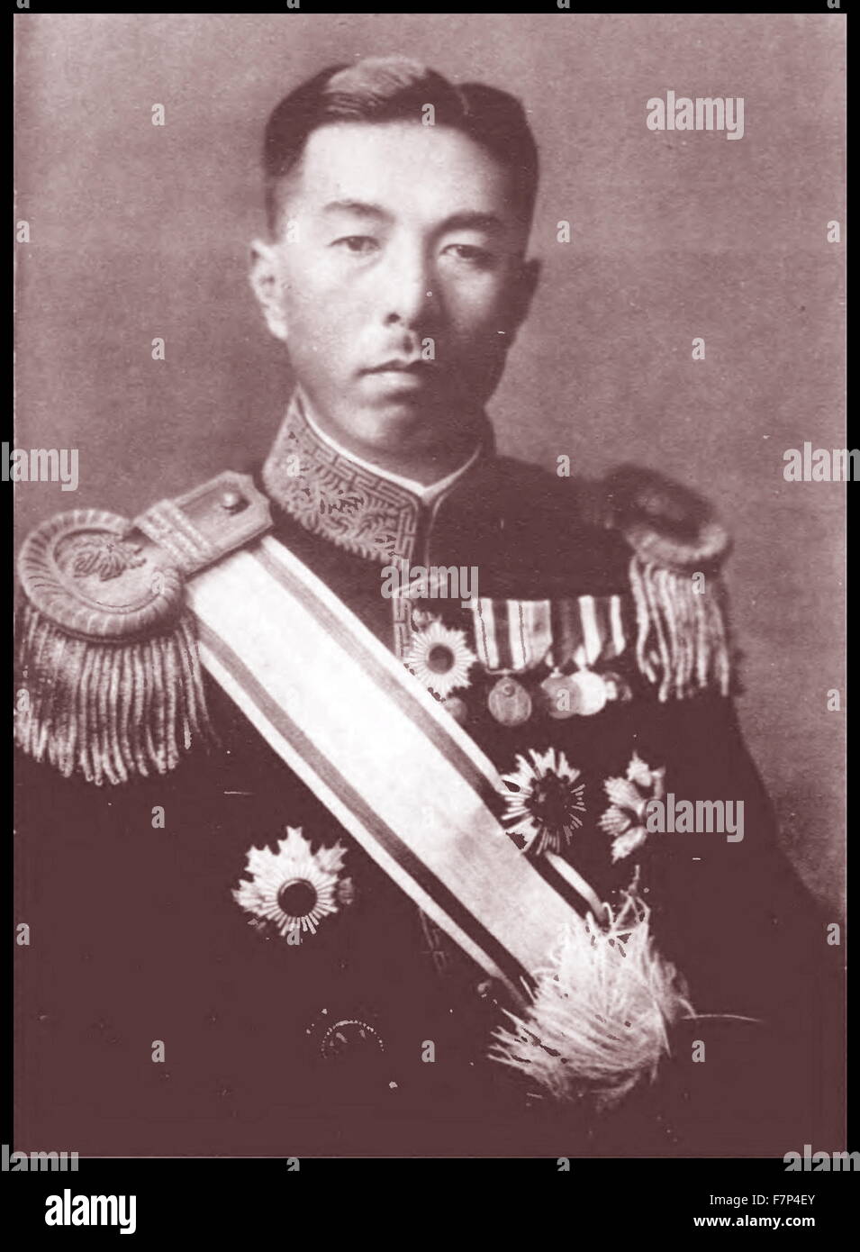 Photograph of Fumimaro Konoe (1891-1945) Japanese politician in the Empire of Japan who served as the 34th, 38th and 39th Prime Minister of Japan and founder/leader of the Imperial Rule Assistance Association. Dated 1940 Stock Photo