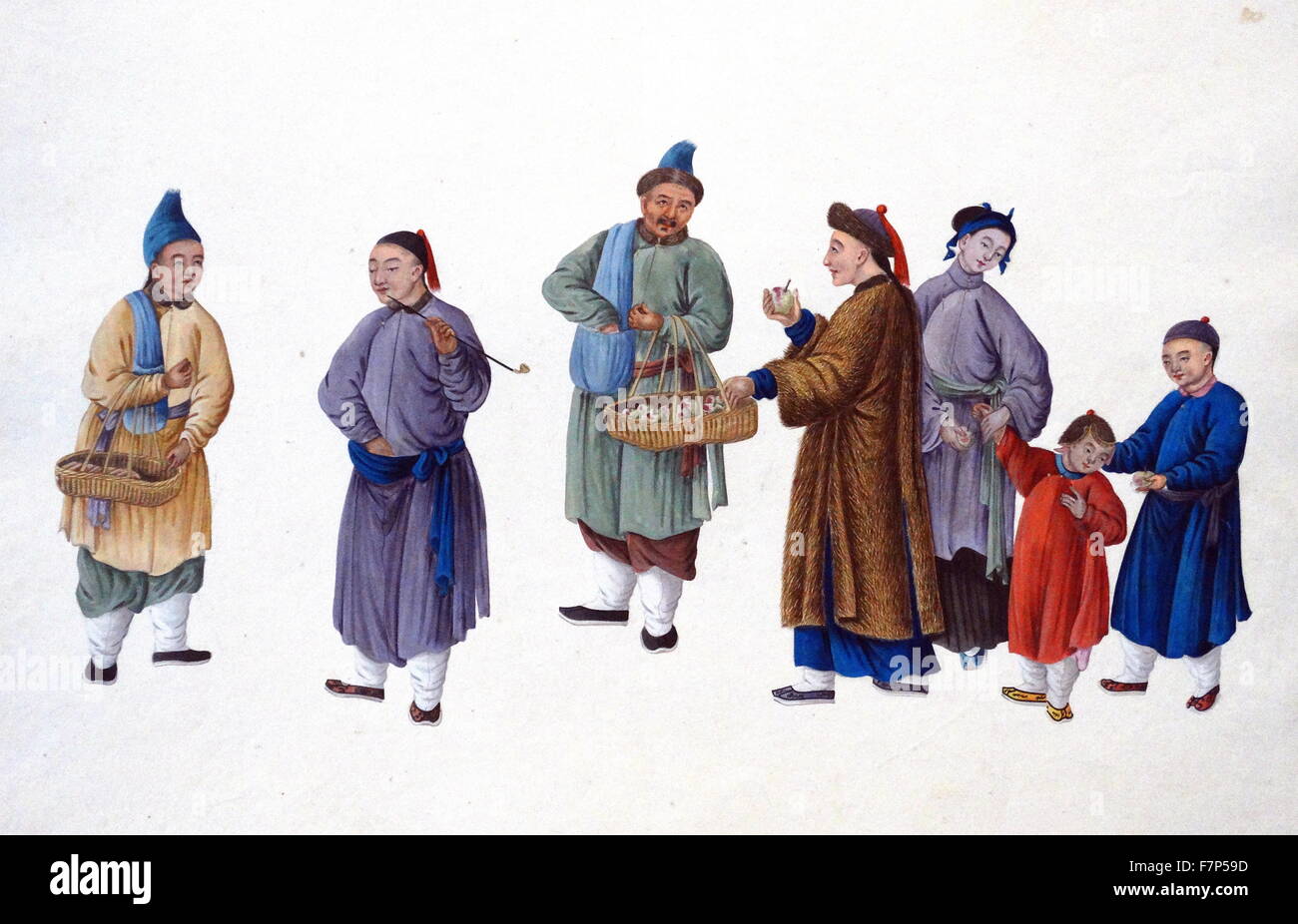 Colour on paper titled 'People from Shandong province' from China. Dated 1850 Stock Photo
