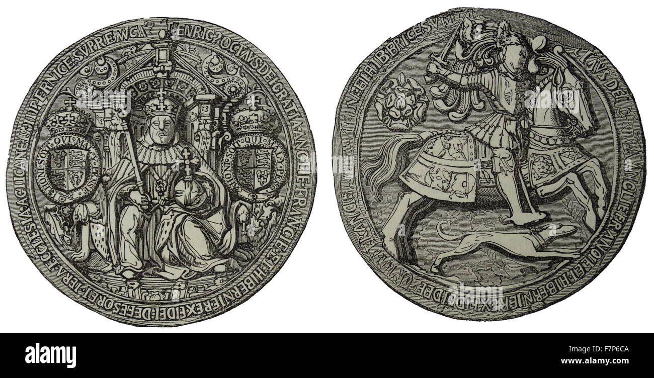 HENRY VIII (1491-1547) King of England from 1509 Engraving of his Great Seal Stock Photo