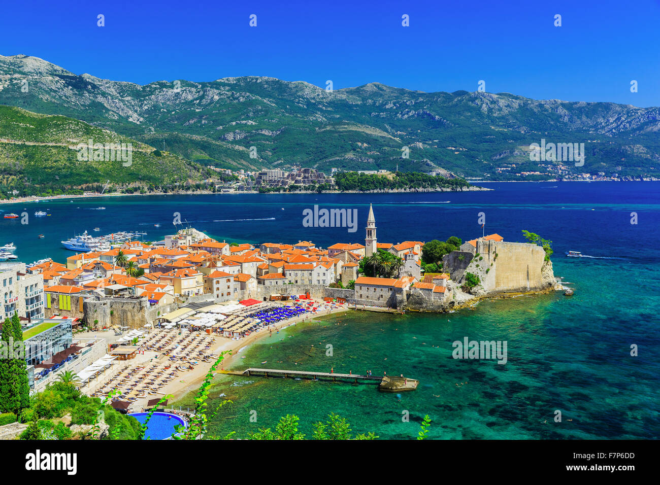 Budva, Montenegro. Panoramic view of the old town. Stock Photo