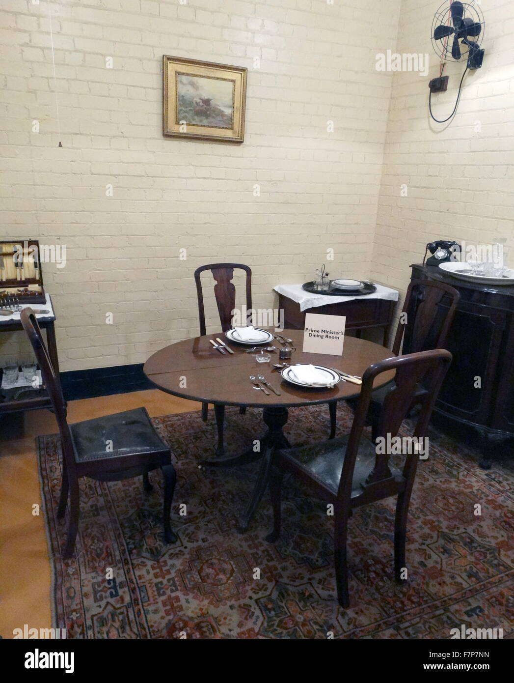 Winston Churchill's dining room in the Cabinet war rooms bunker, London; England. The War rooms were used by the British Government as protection for senior ministers during World war two. Stock Photo