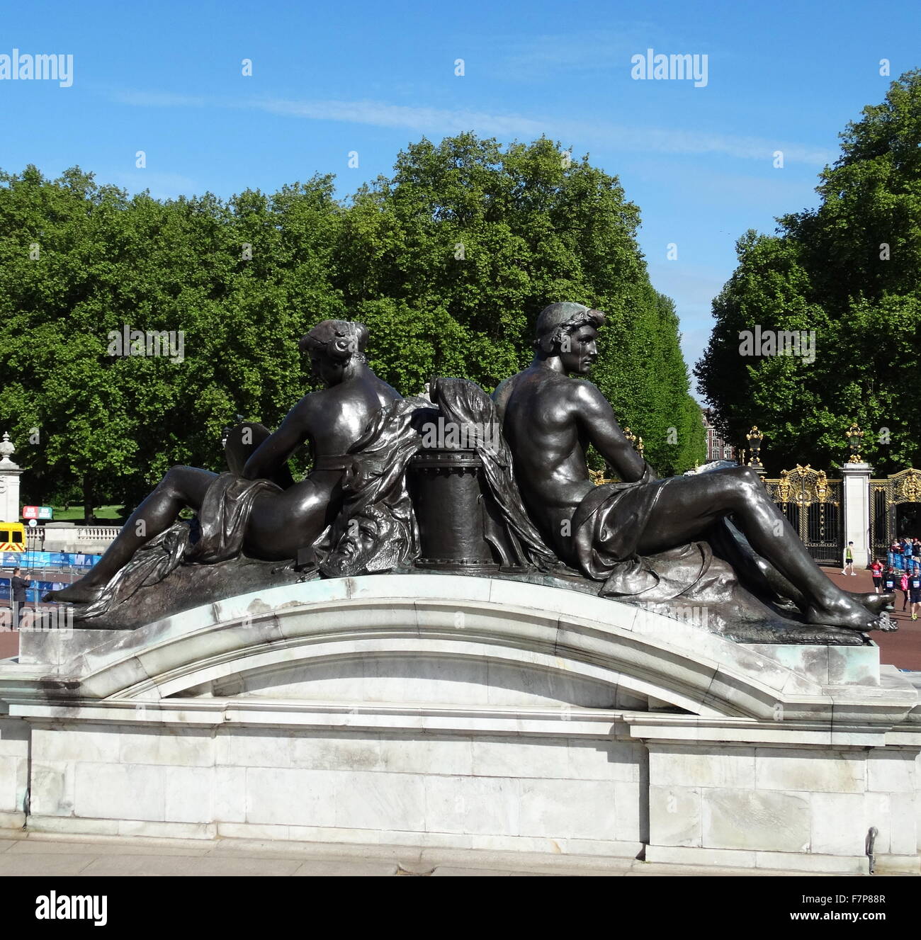 figures on the base of the Victoria Memorial, at the end of The Mall in London Stock Photo