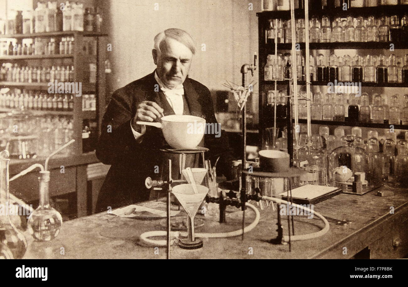 Thomas Edison in his laboratory. Stock Photo