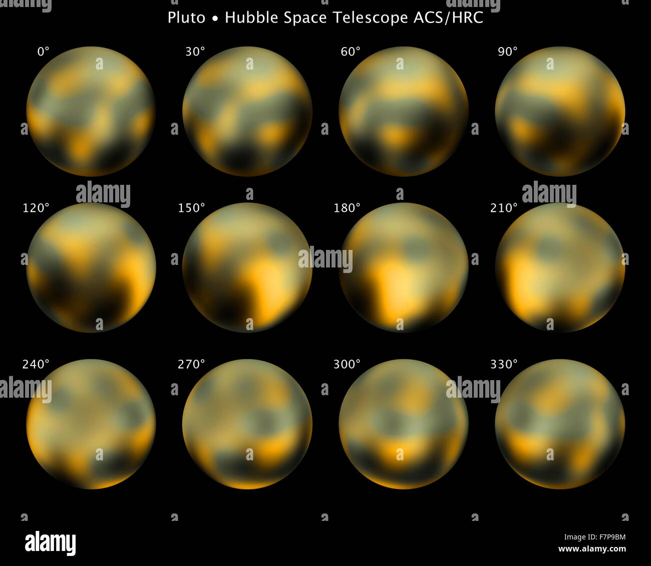 Pluto, NASA Hubble Space Telescope photographs taken from 2002 to 2003 Stock Photo