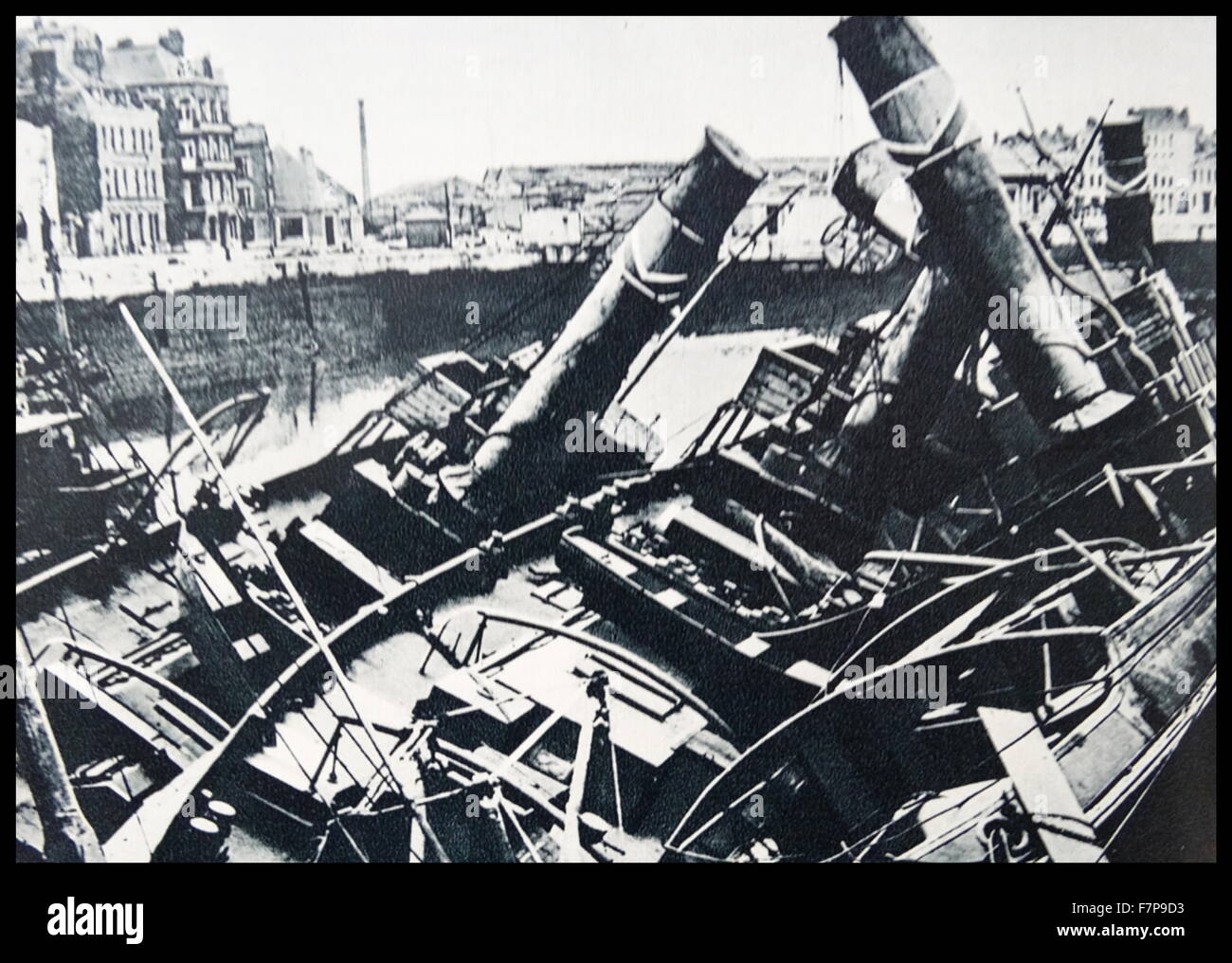 Dutch port that has been destroyed by German armed forces. Image taken during the invasion of Holland, 1940. Stock Photo