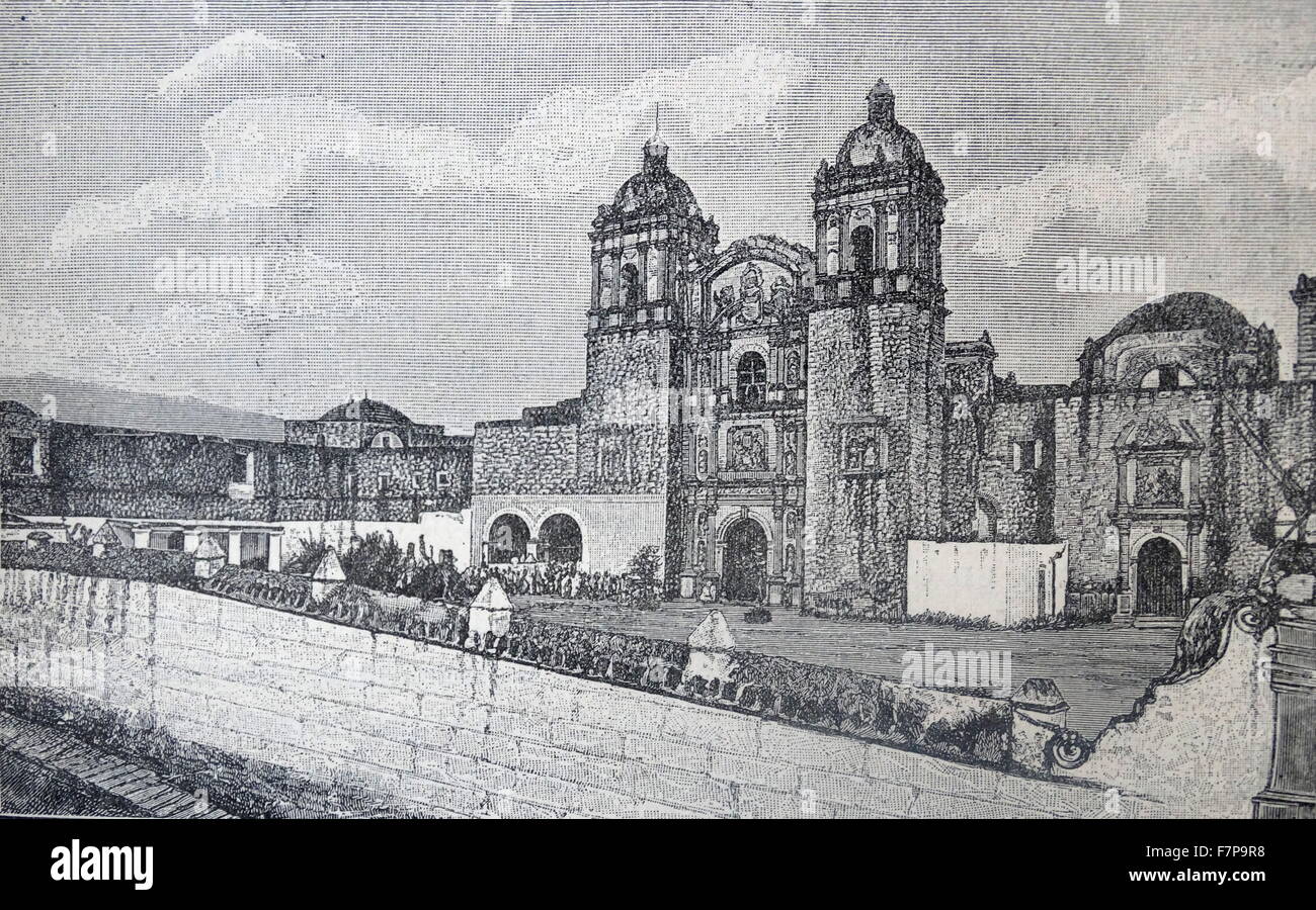 The Church and monastery of Santo Domingo de Guzmán, a Baroque building in Oaxaca, Mexico. Begun in 1570, they were constructed over a period of 200 years, between the 16th and 18th centuries. The monastery was active from 1608 to 1857. Stock Photo