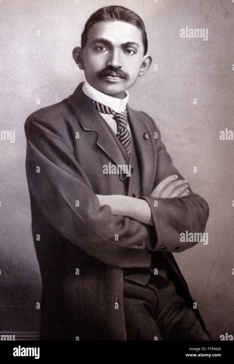 Mahatma Gandhi as a lawyer in South Africa circa 1905. Mohandas Karamchand Gandhi (1869 – 1948), was the preeminent leader of the Indian independence movement in British-ruled India. Employing nonviolent civil disobedience, Gandhi led India to independence and inspired movements for civil rights and freedom across the world. Stock Photo