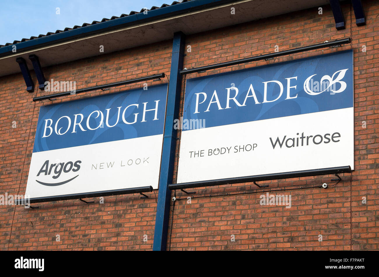 Large sign identifying the shopping complex in Chippenham for the