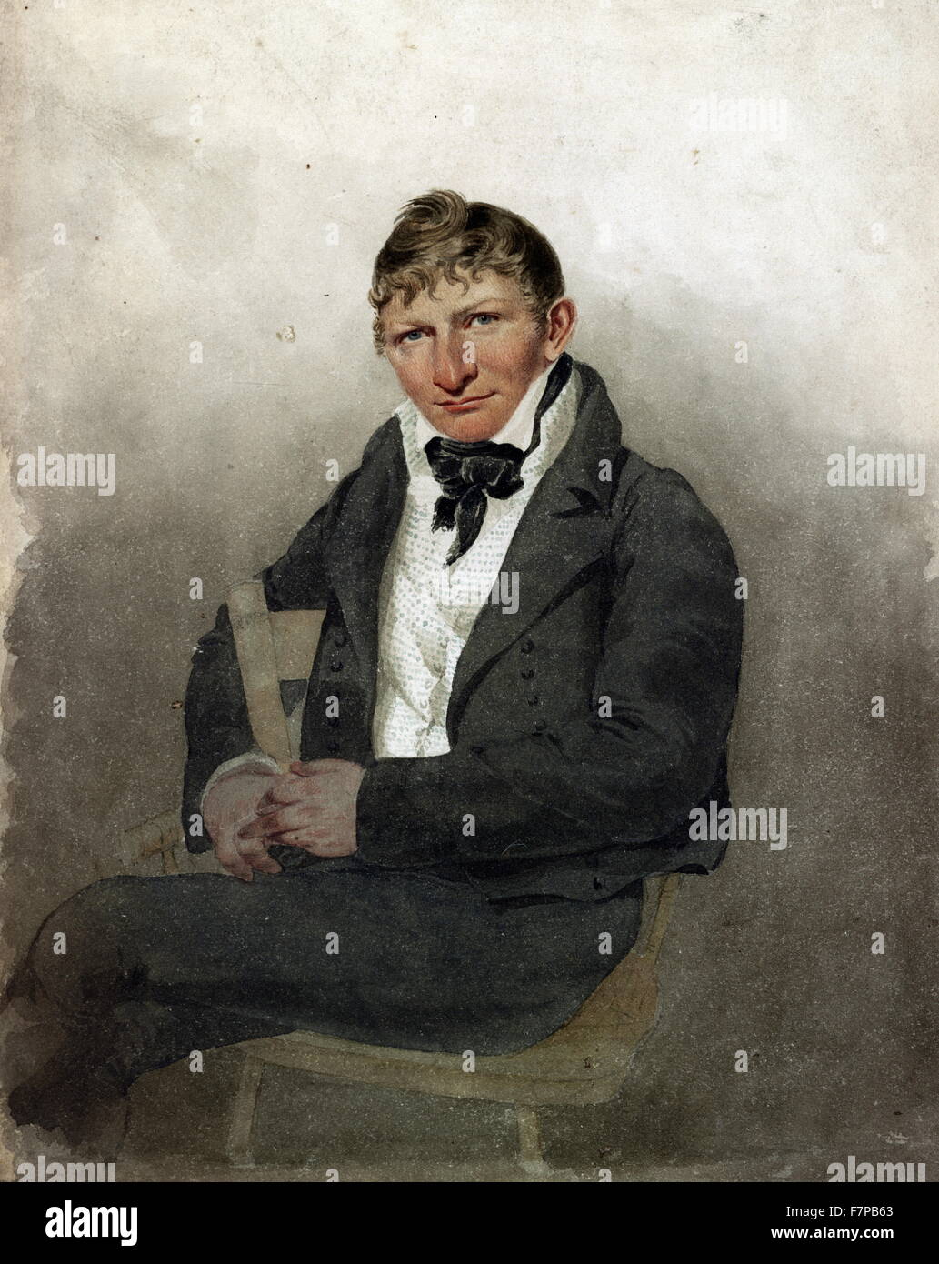 John Rubens Smith, self-portrait, three-quarter Length, seated, facing front by John Rubens Smith (1775 London-1849 New York). Watercolour over graphite underdrawing. John Rubens Smith was a London-born painter, printmaker and art instructor who worked in the United States. Stock Photo