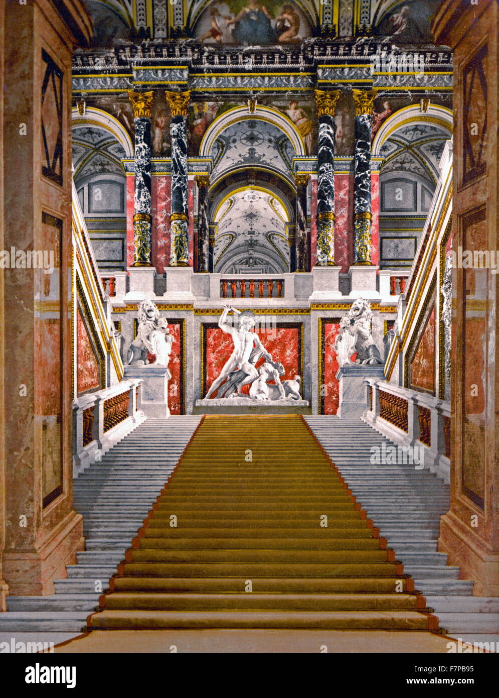 Photomechanical print : photocrom, colour of The Museum of Arts, the staircase, Vienna, Austro-Hungary. Stock Photo