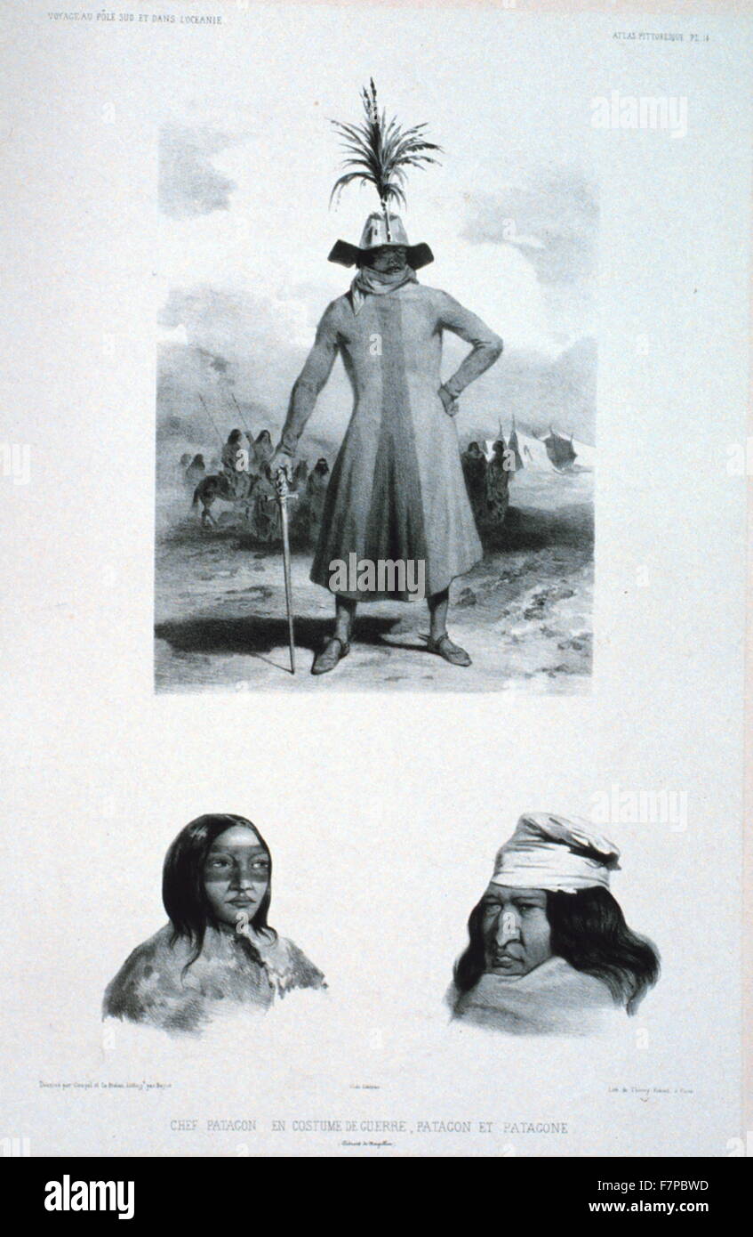 Patagonian natives in Patagonia, Chile, 1838 Stock Photo