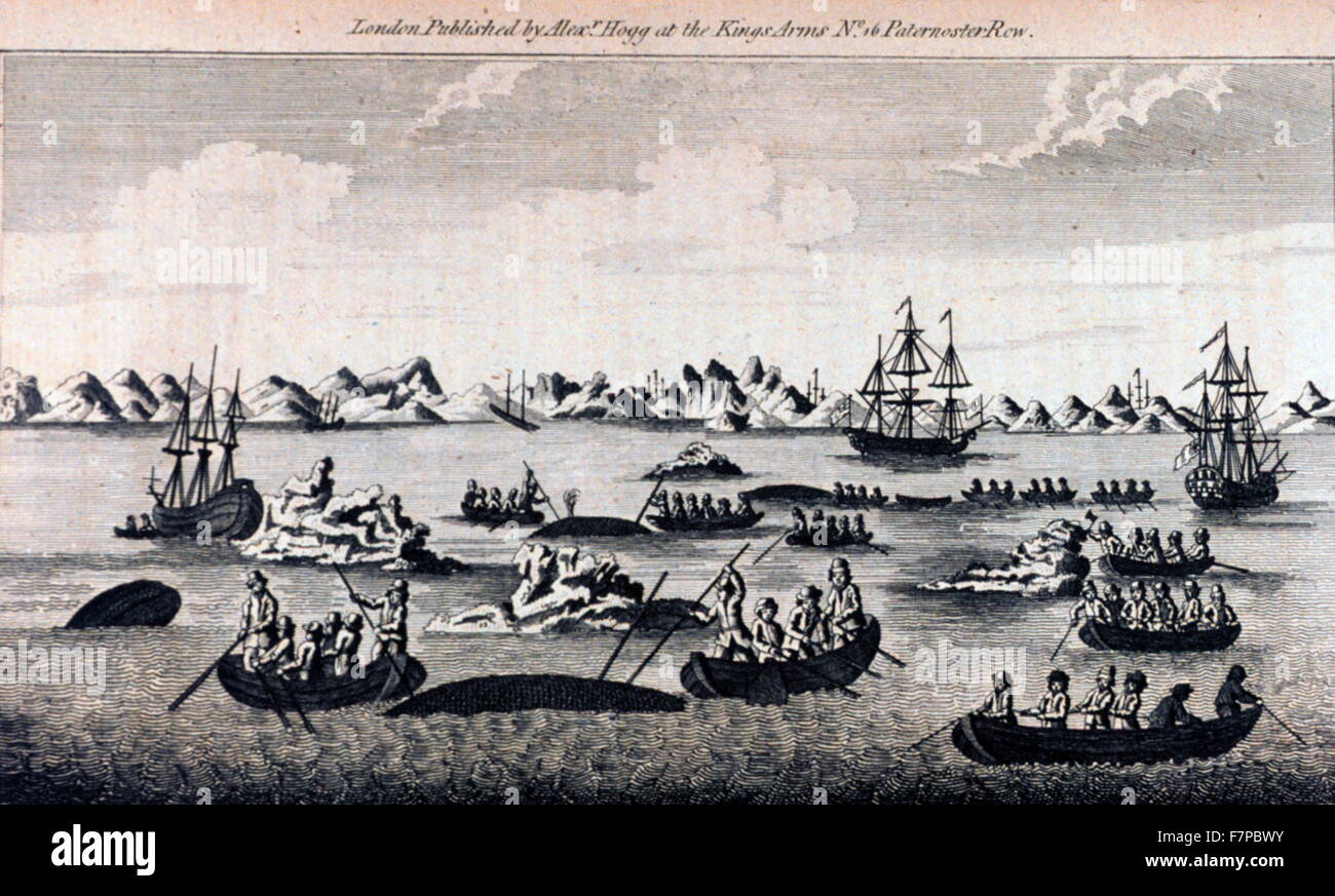 A view of the Whale Fishery.;Captain Cook's First, Second, Third and Last Voyages, 1790 Stock Photo