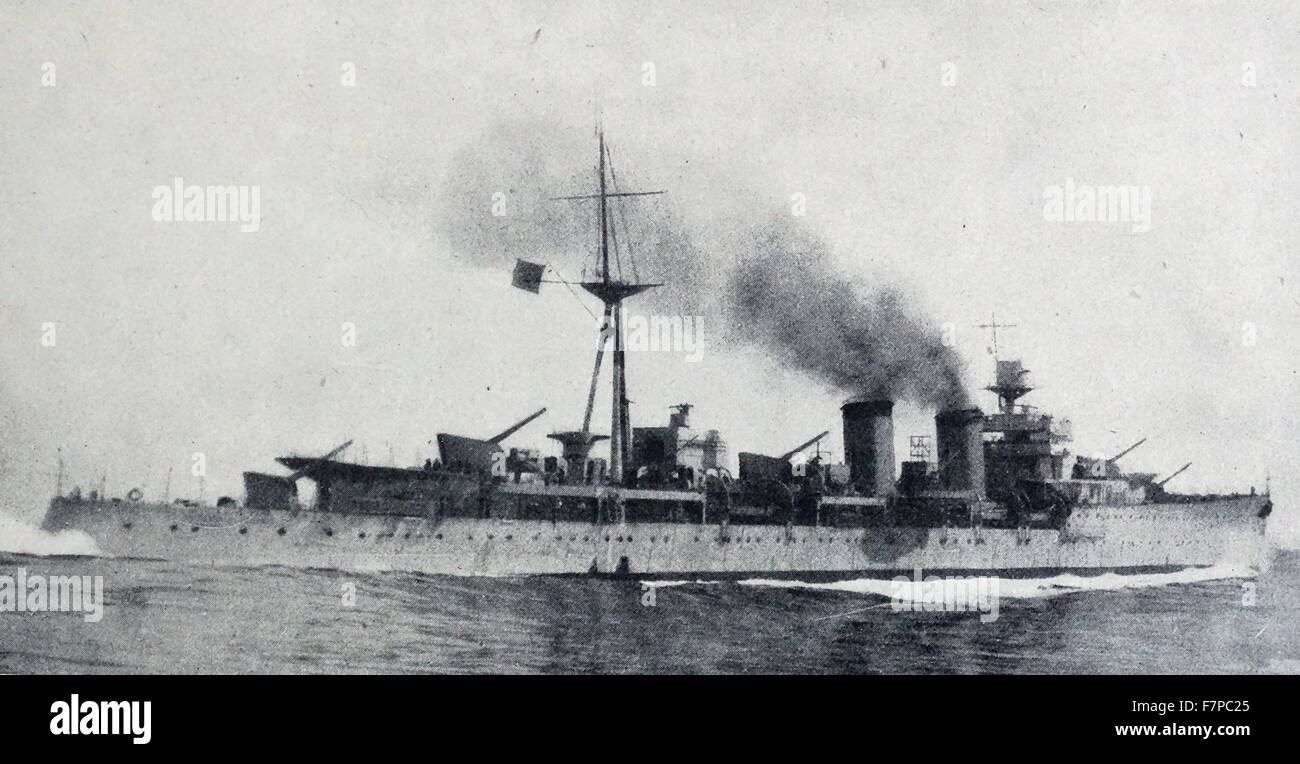 Spanish Nationalist Cruiser 'Libertad 1936. In the first months 1936 she took part of a gunnery exercise with live ammunition along with the battleship Jaime I and the Miguel de Cervantes in which they sank the target ship, the old unarmoured cruiser Conde del Venadito Stock Photo