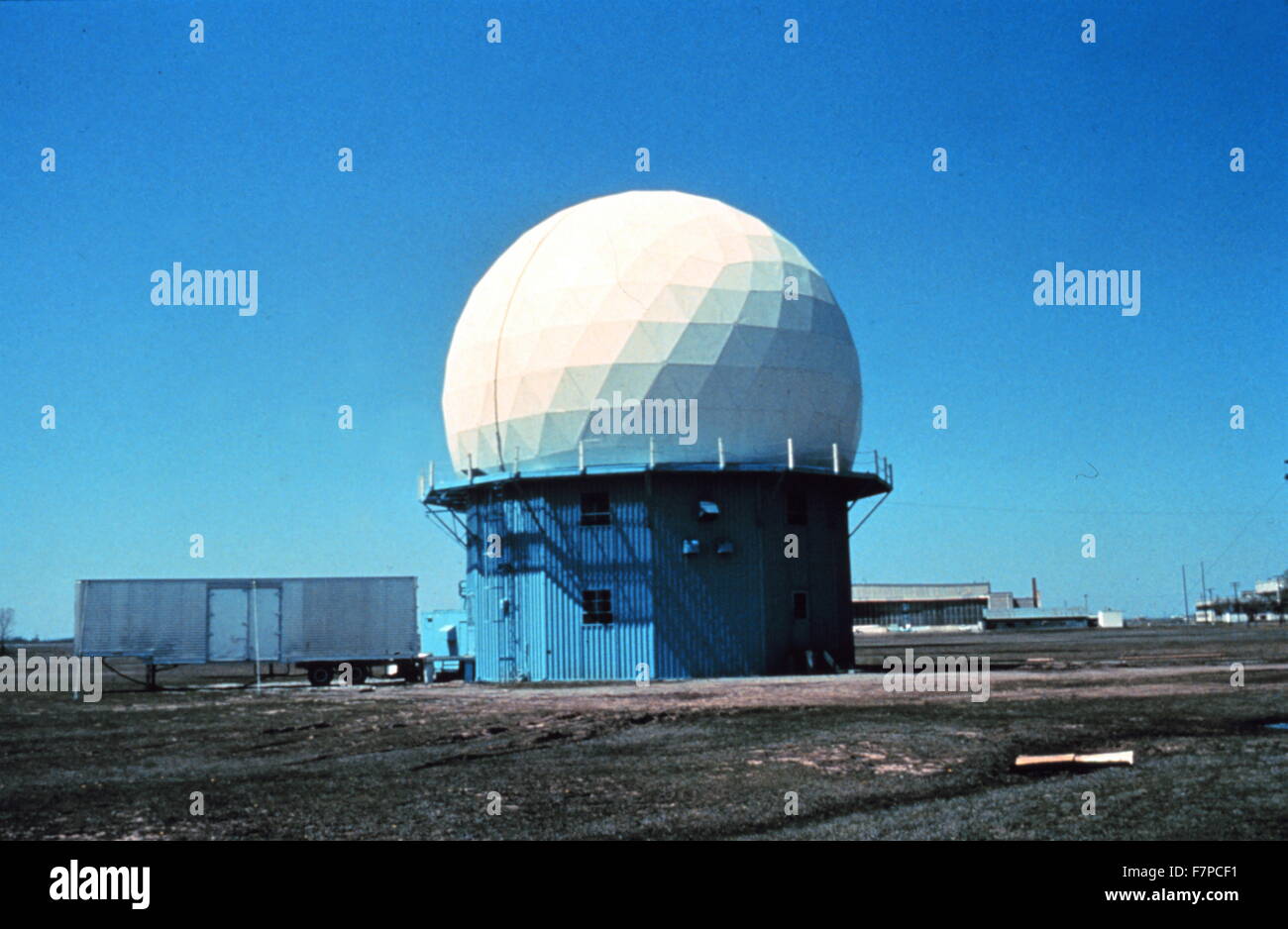 Doppler Weather Radar located in Norman, Oklahoma. 1970's research using this radar led to NWS NEXRAD WSR-88D radar network Stock Photo