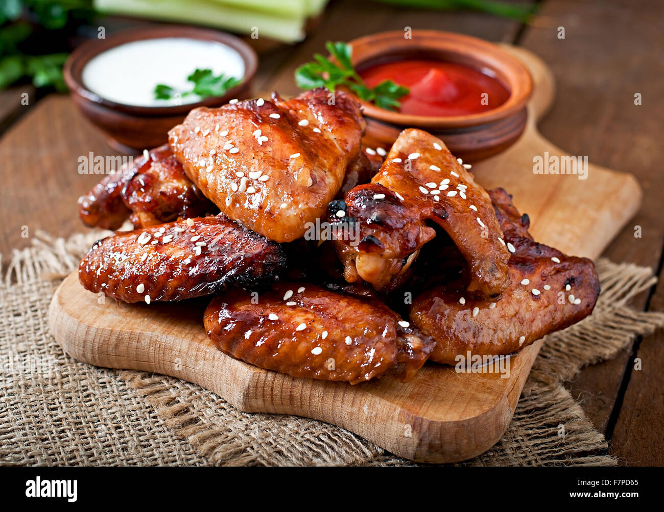 Baked chicken wings with teriyaki sauce Stock Photo