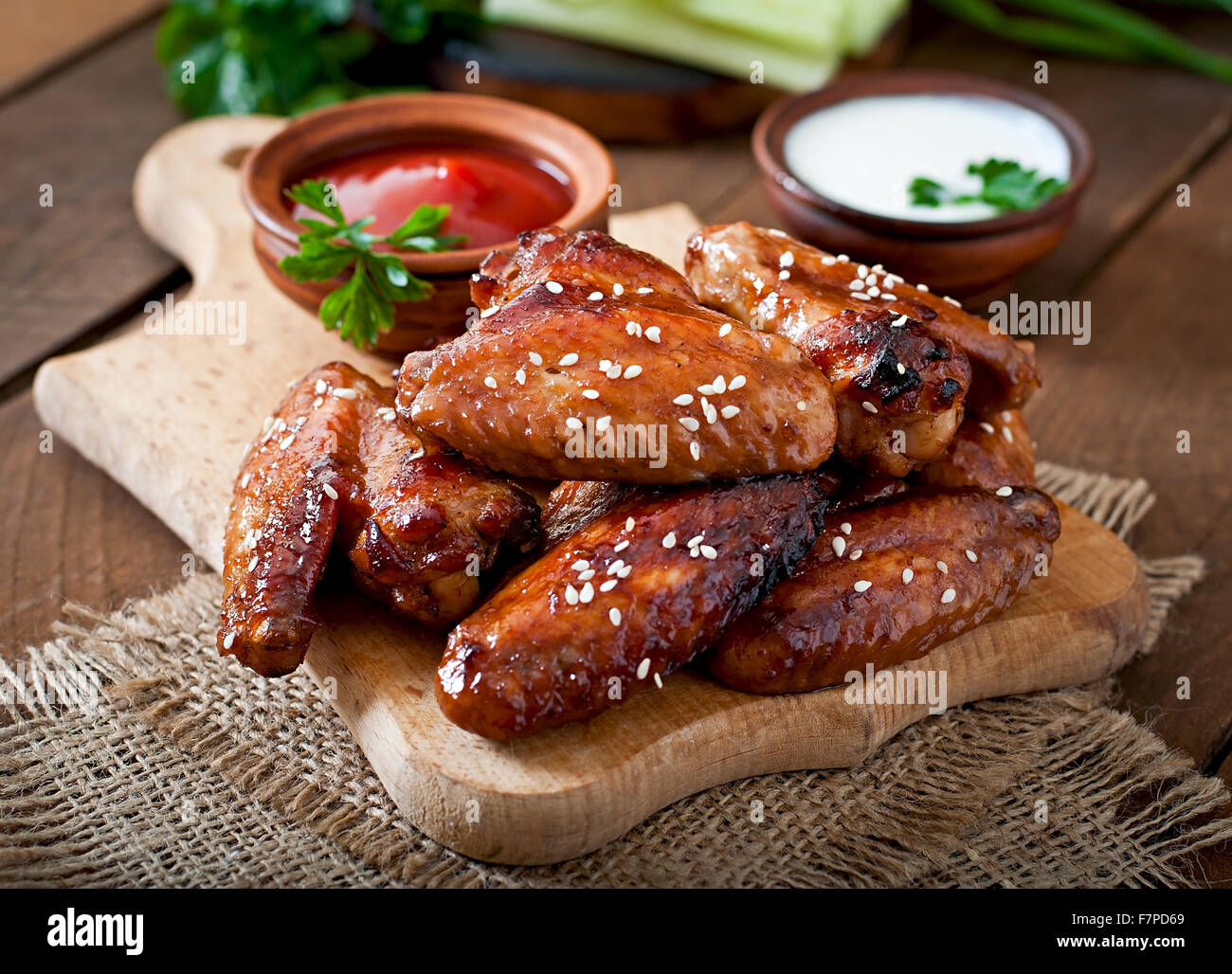 Baked chicken wings with teriyaki sauce Stock Photo