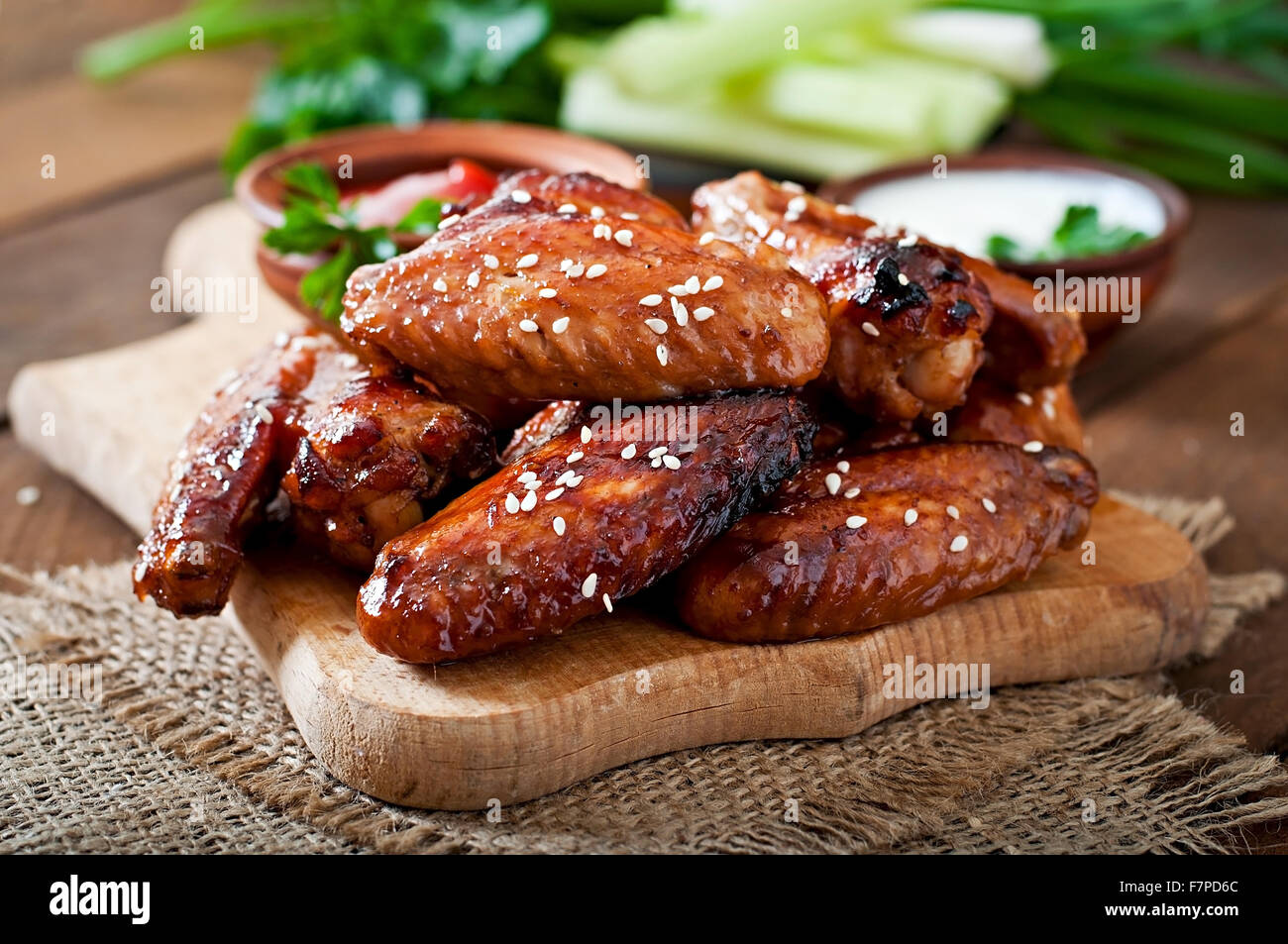 Baked chicken wings with teriyaki sauce Stock Photo