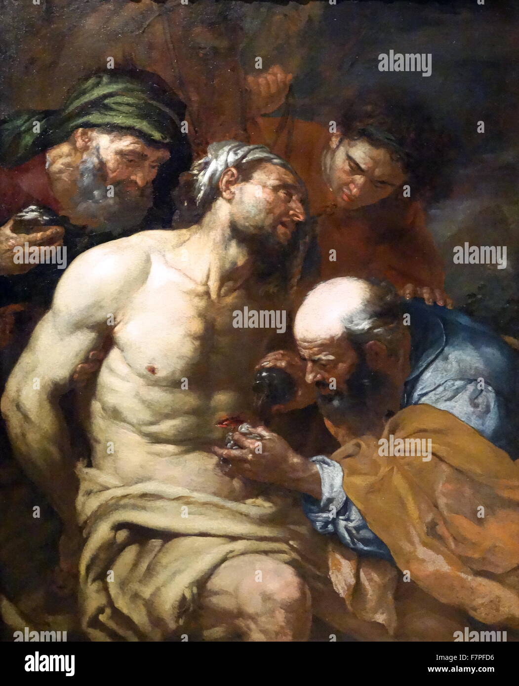 The Good Samaritan 1660 by Giovanni Battista Langetti (1635-1676), Oil on canvas Stock Photo