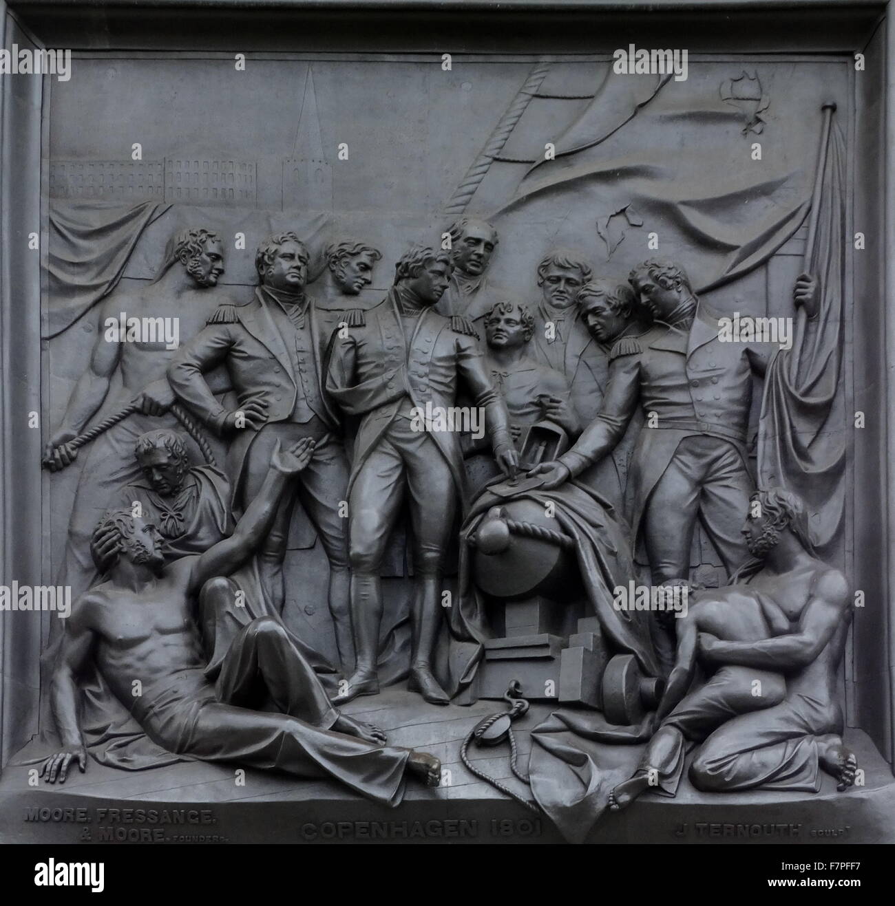 detail in relief from Nelson's Column monument in Trafalgar Square in central London Stock Photo