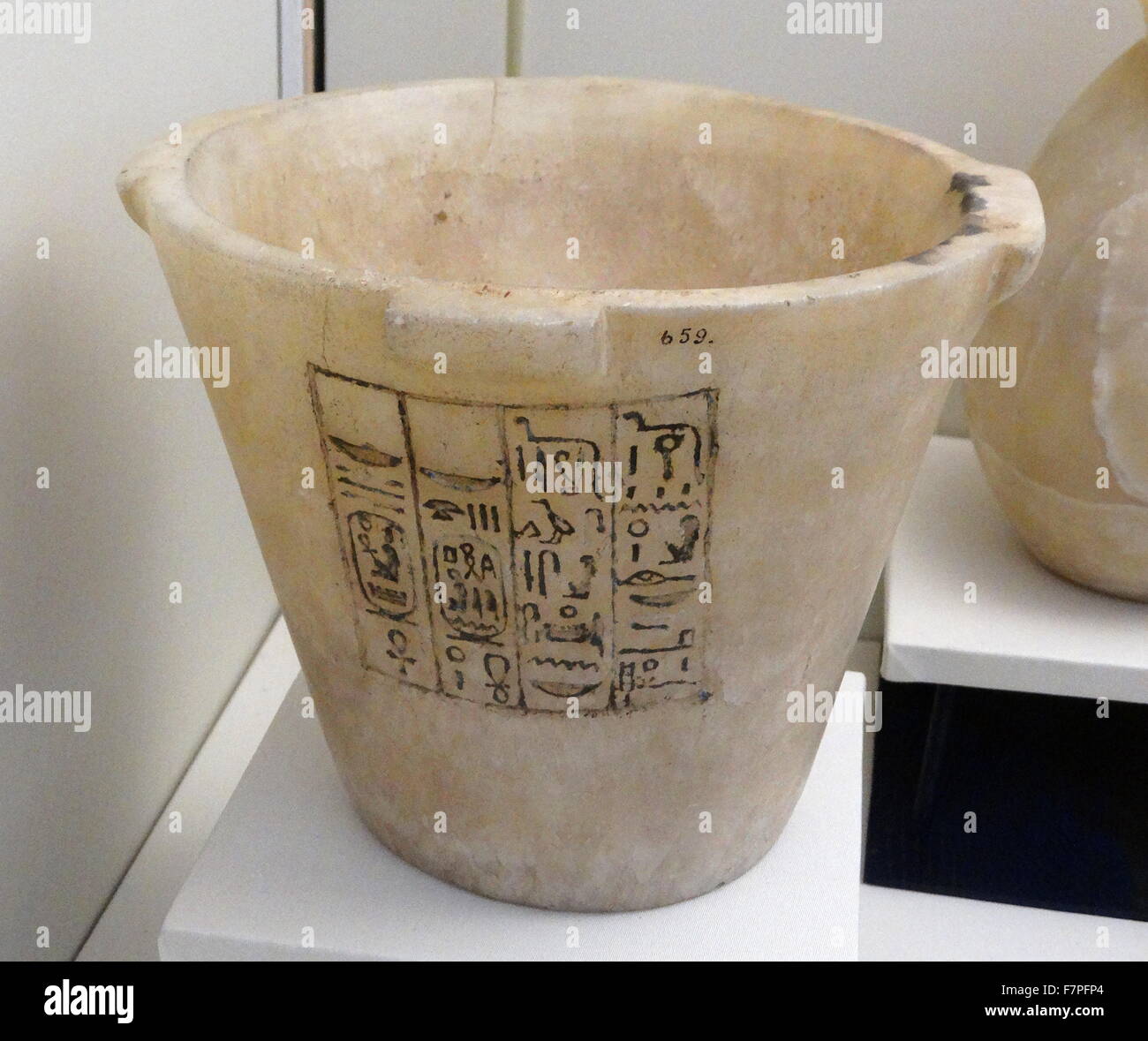 Egyptian 18th dynasty alabaster vessel Stock Photo