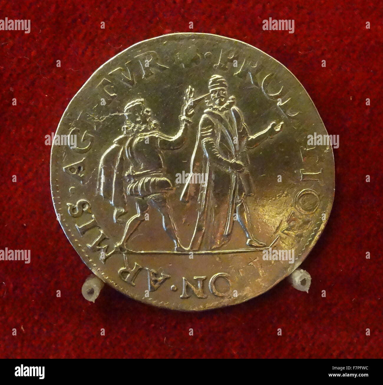 Silver coin depicting the attempted assassination of William the Silent. Dated 1682 Stock Photo