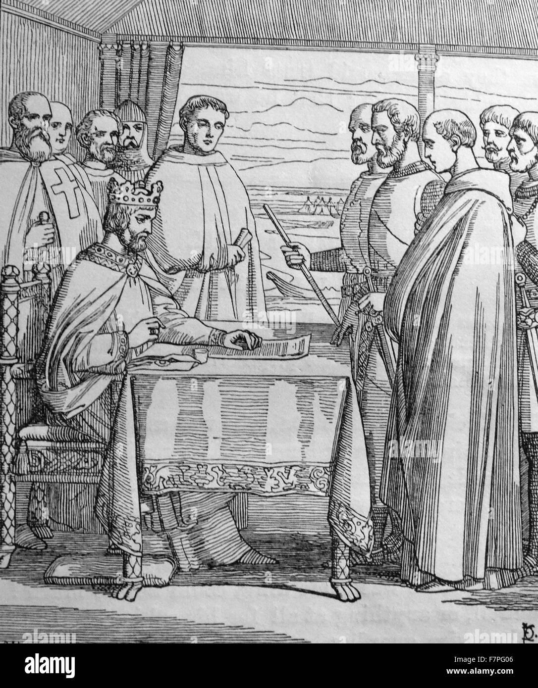 Magna Carta (Great Charter) agreed by King John of England at Runnymede, near Windsor, on 15 June 1215 Stock Photo