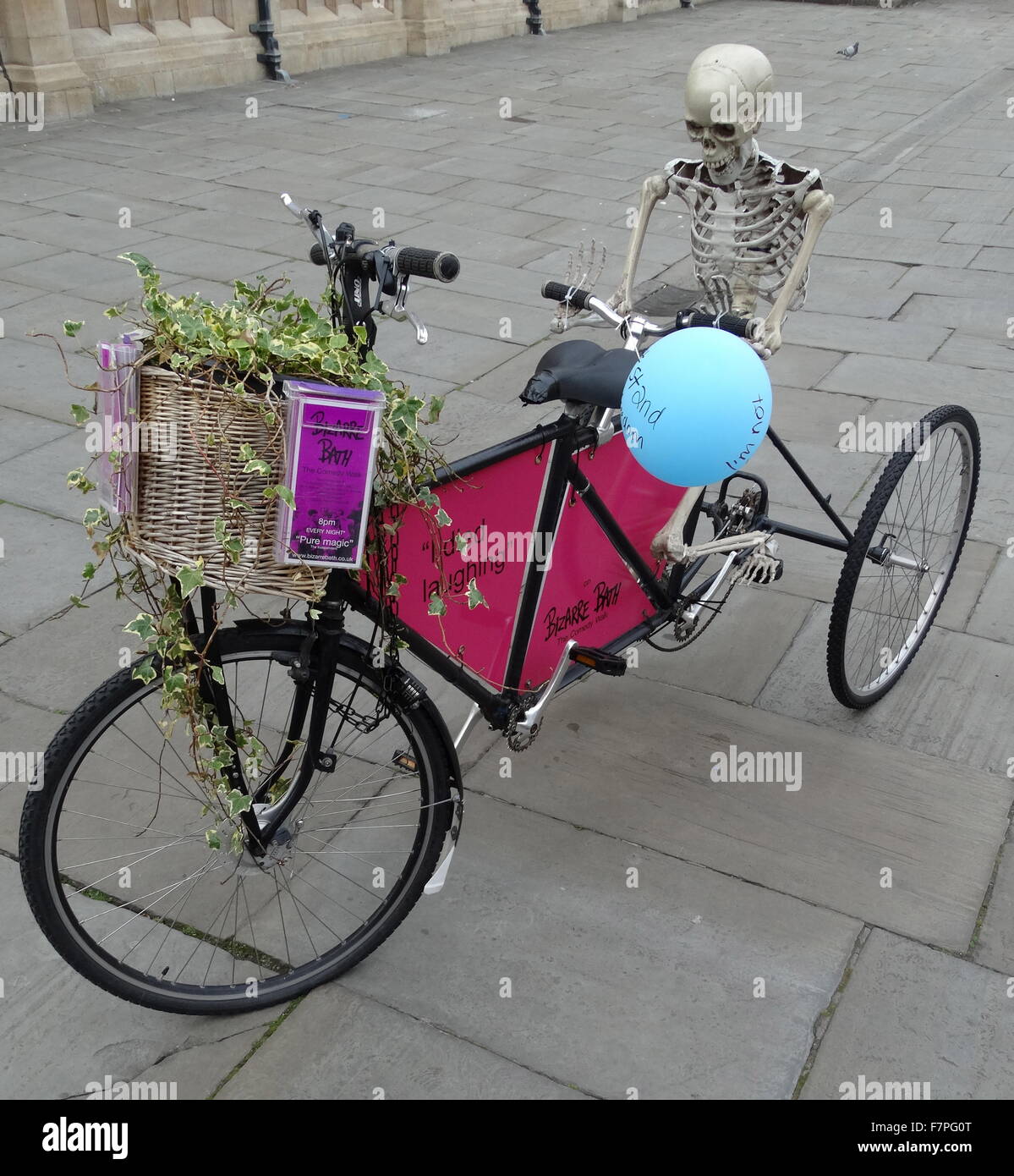 Skeleton Riding Trike Novelty tricycle bike with skeleton, Bath, England Stock Photo - Alamy