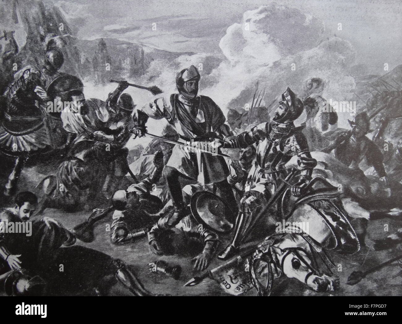 Engraving depicting the Battle of Pavia, a decisive engagement of the Italian War of 1521–26 Stock Photo