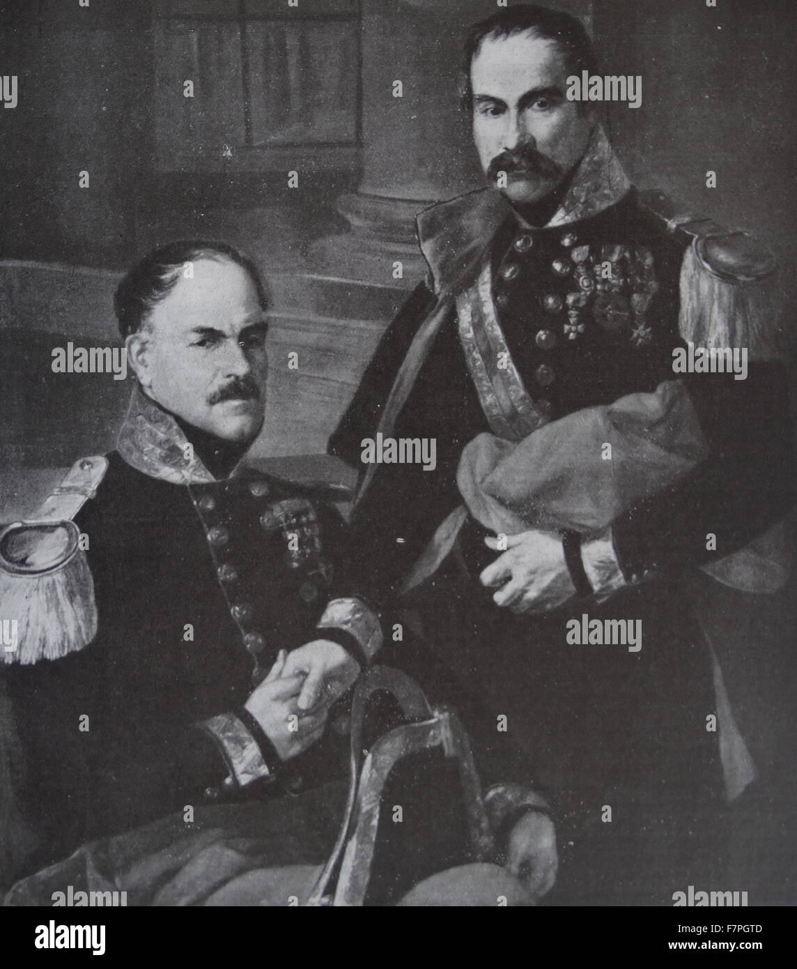 Portrait of General Baldomero Espartero (1793-1879) a Spanish general and political figure and Rafael Maroto (1783-1853) a Spanish general, known both for his involvement on the Spanish side in the wars of independence in South America and on the Carlist side in the First Carlist War. Dated 19th Century Stock Photo