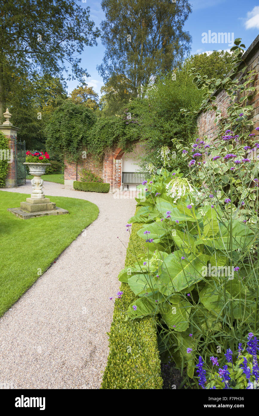 Path leading to the Rose Garden at Erddig, Wrexham, Wales, in September. Stock Photo
