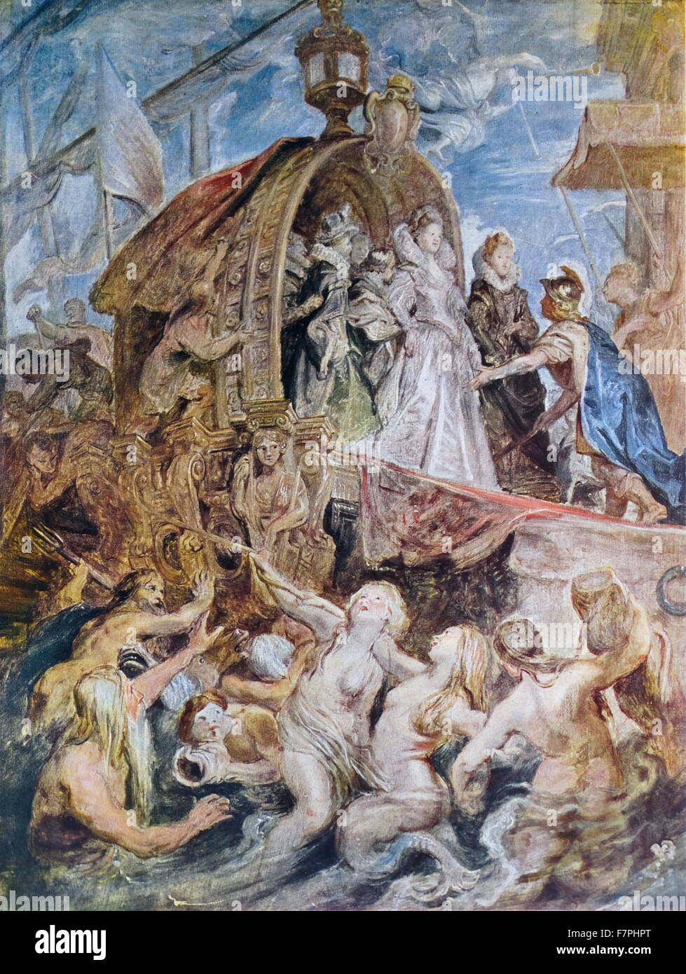 Painting titled 'Marie de Medicis, Queen of France, Landing in Marseilles' by Peter Paul Rubens (1577-1640) Flemish Baroque painter. Dated 17th Century Stock Photo