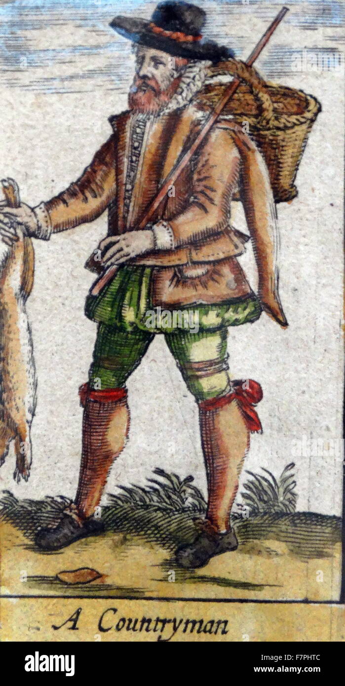 Tudor country man (detail), from a map of England and wales by John Speed;C1612 Stock Photo
