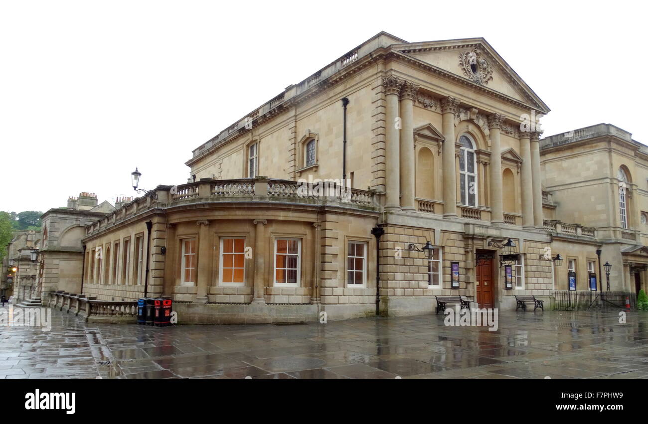 Exterior of Roman Baths in Bath, Somerset, England date from 6070 AD and the bathing complex