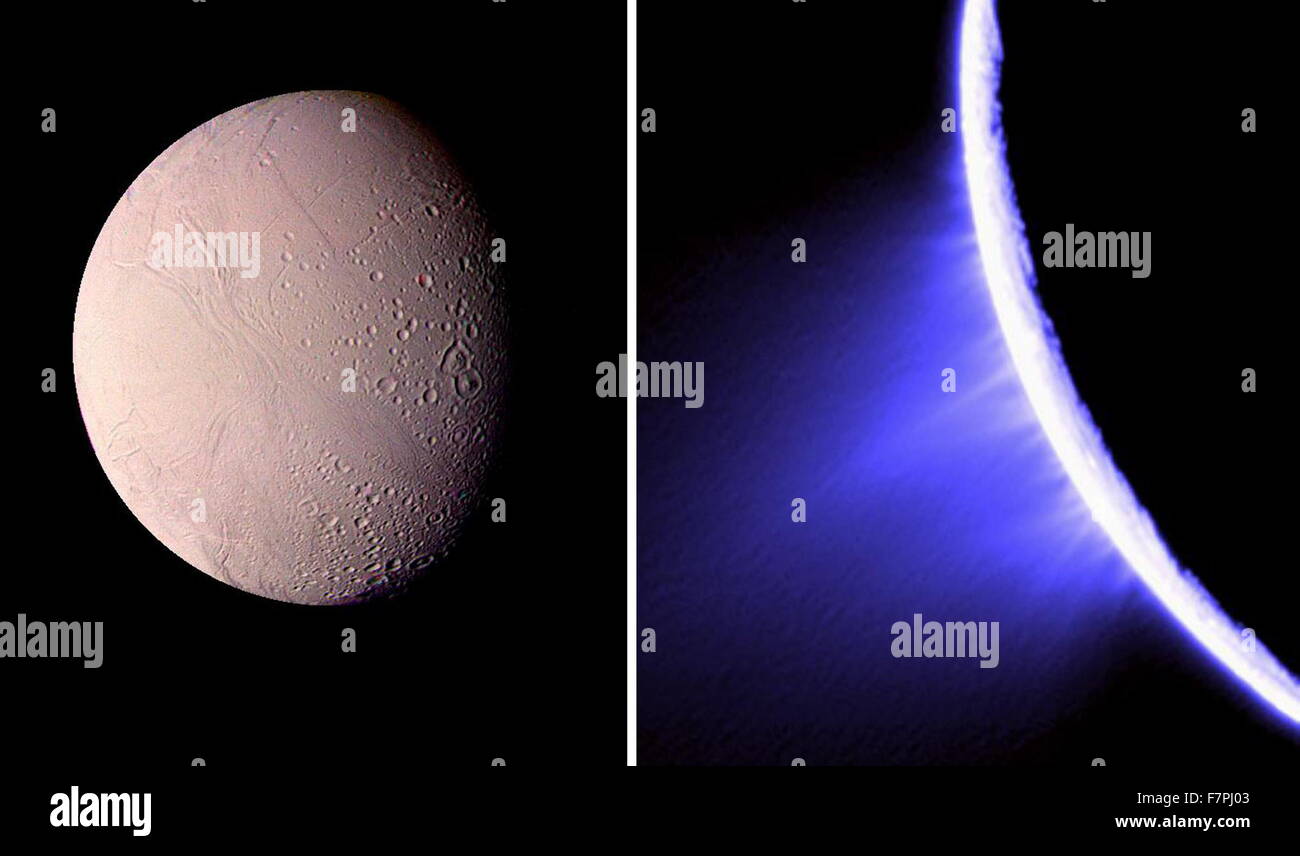 images of Saturn's moon Enceladus. Dated 1985 Stock Photo