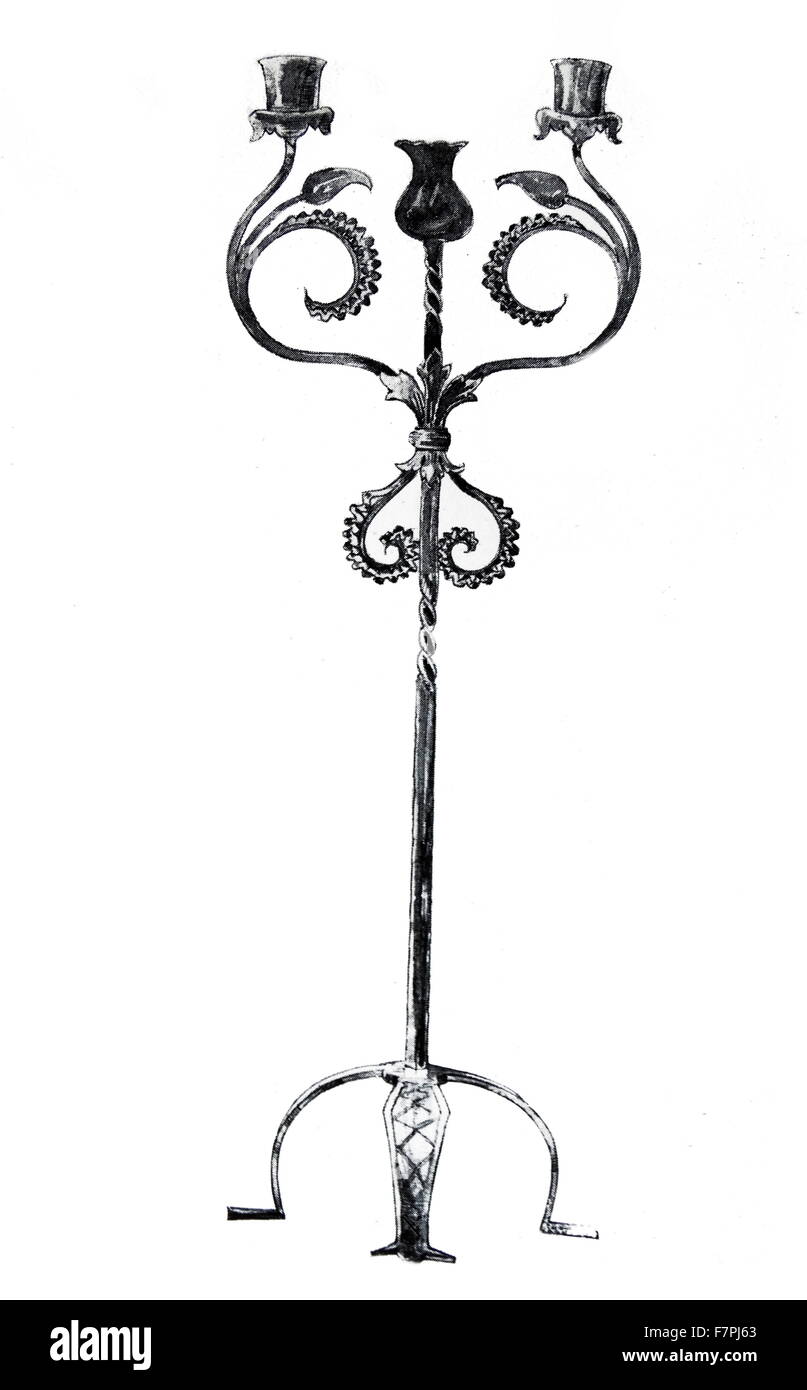 Illustration of a wrought iron candle standard. Dated 18th Century Stock Photo