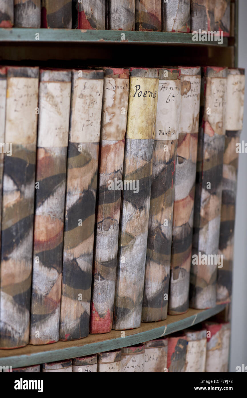 Detail of a bookcase at Monk's House, East Sussex. Monk's House was the writer Virginia Woolf's