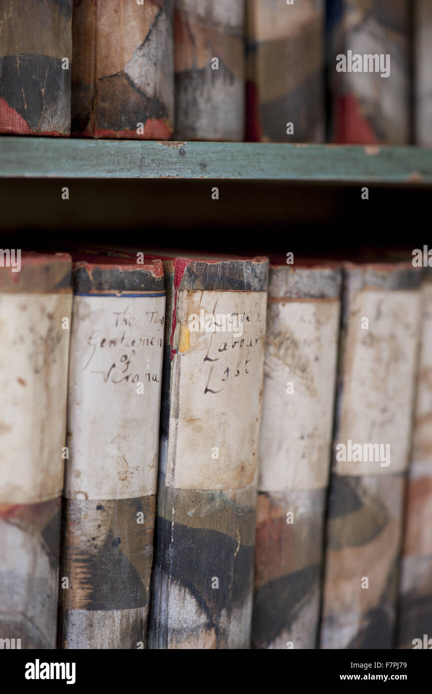 Detail of a bookcase at Monk's House, East Sussex. Monk's House was the writer Virginia Woolf's