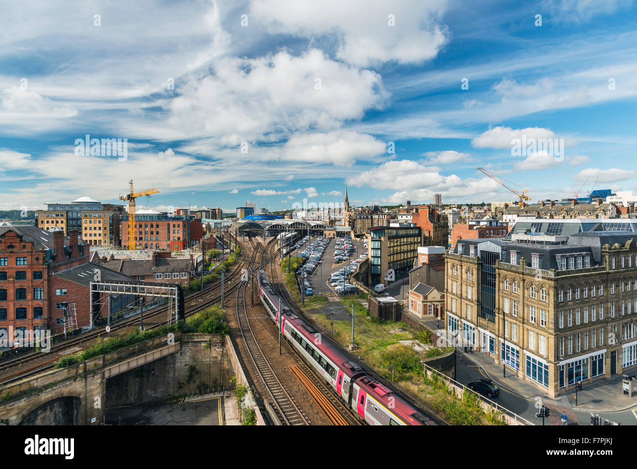 Cross country train arriving at Newcastle Central Station, Tyne and Wear, England Stock Photo