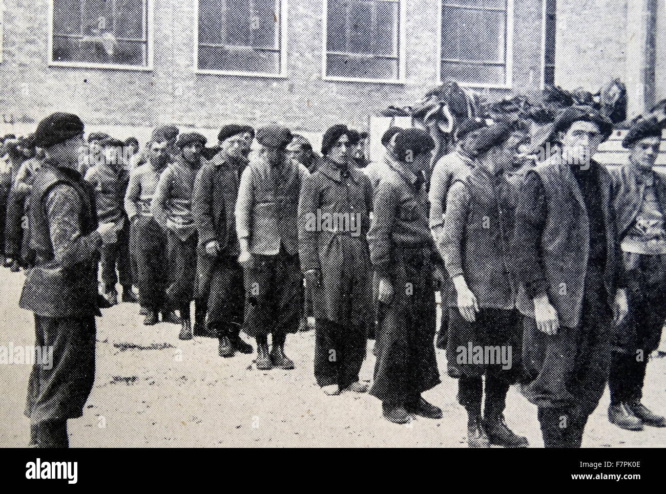 Carlist soldiers on a parade ground during the Spanish Civil War. Dated ...