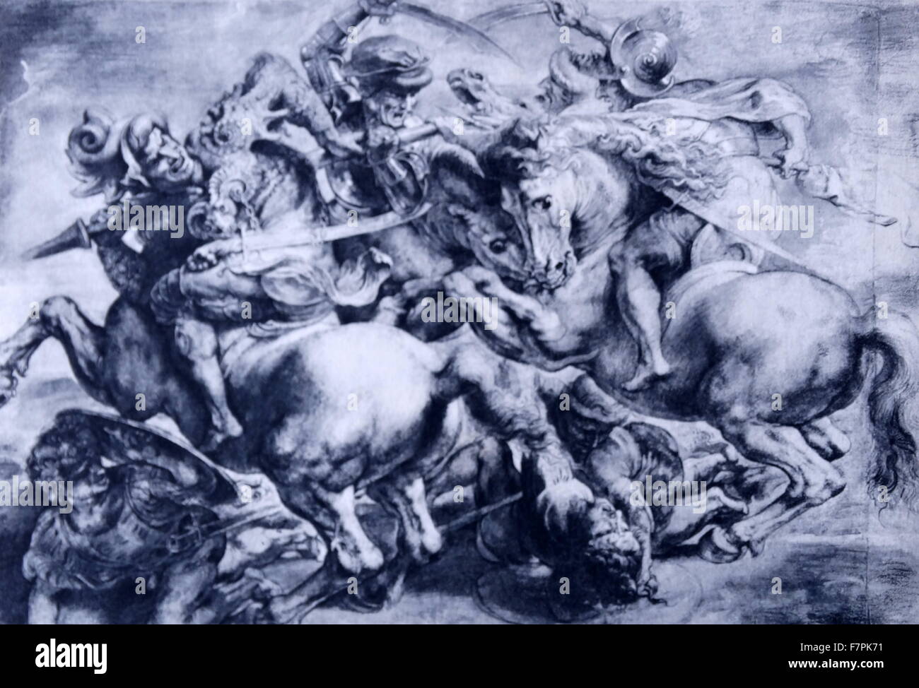 Drawing after Leonardo's cartoon for the Battle of Anghiari by Peter Paul Rubens (1577-1640) a Flemish Baroque painter. Dated 17th Century Stock Photo