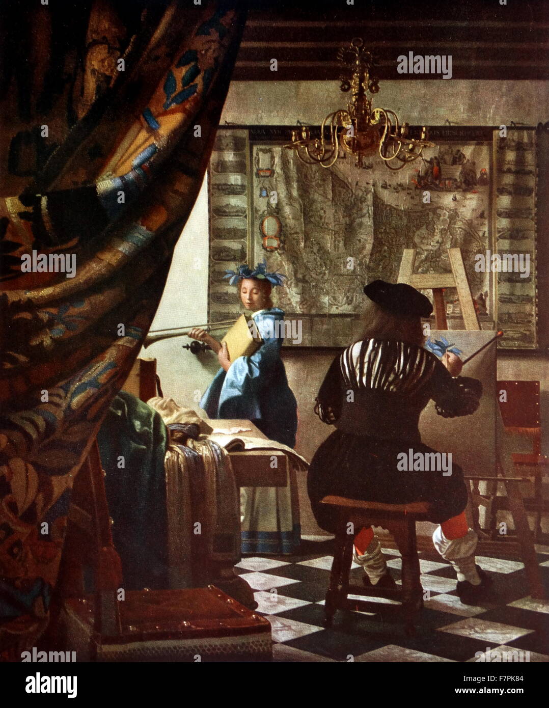 Painting titled 'The Artist's Studio' by Johannes Vermeer (1632-1675) Dutch painter. Dated 17th Century Stock Photo