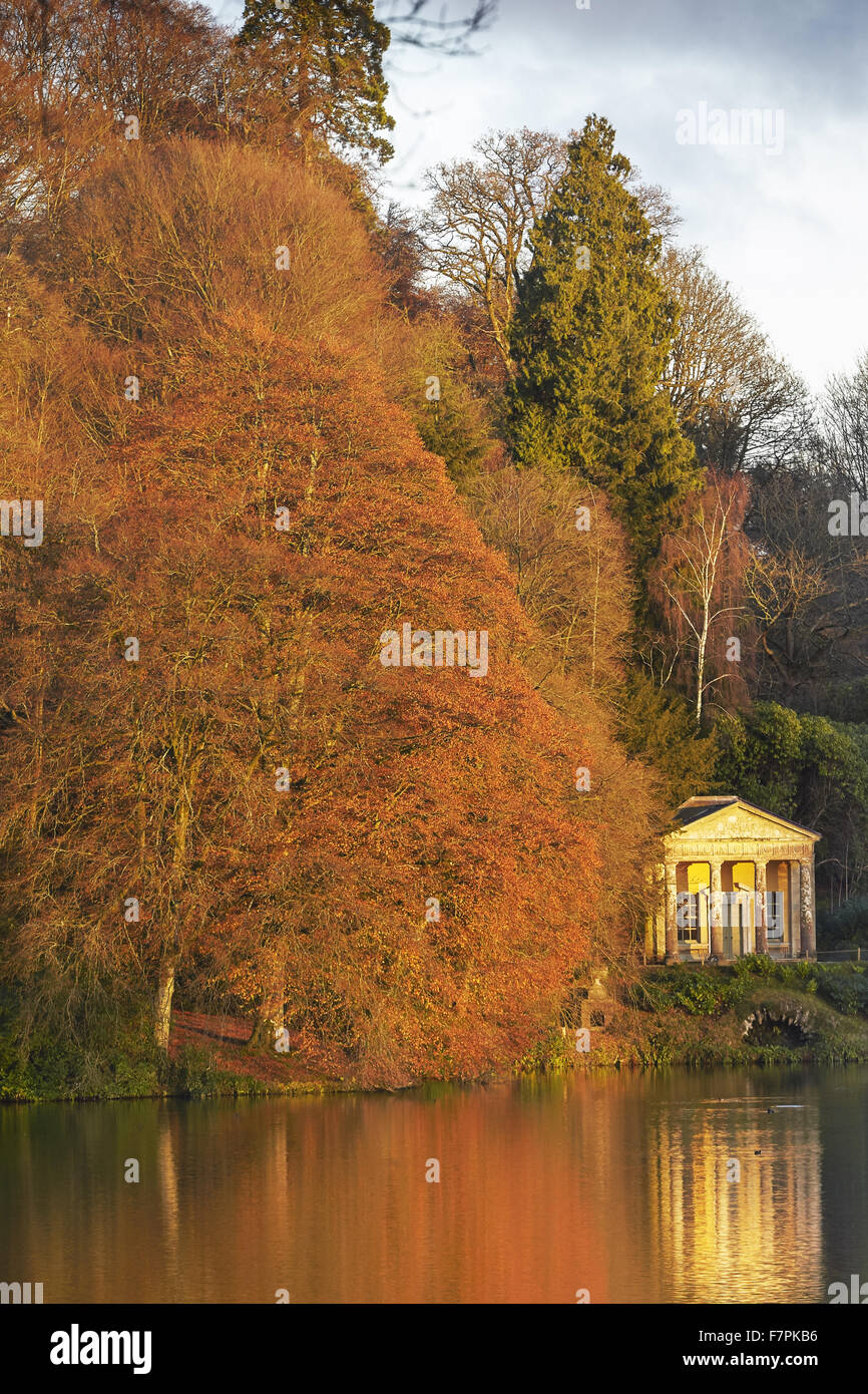 The Temple of Flora in the winter at Stourhead, Wiltshire. When it first opened in 1740 Stourhead was described as 'a living work of art'. Stock Photo