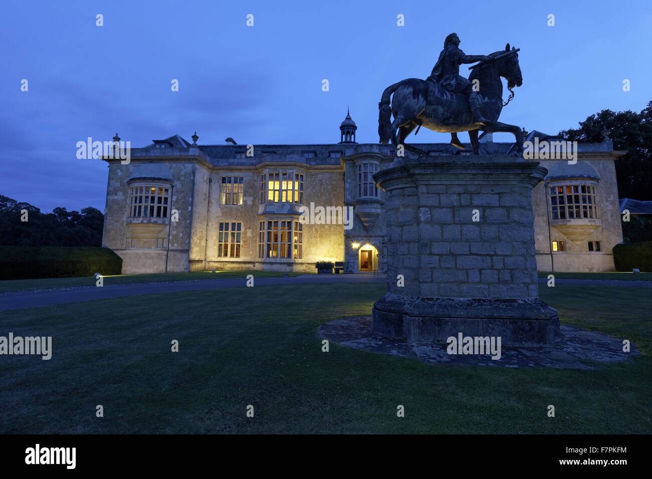A nighttime view of Hartwell House, Buckinghamshire. Hartwell House is