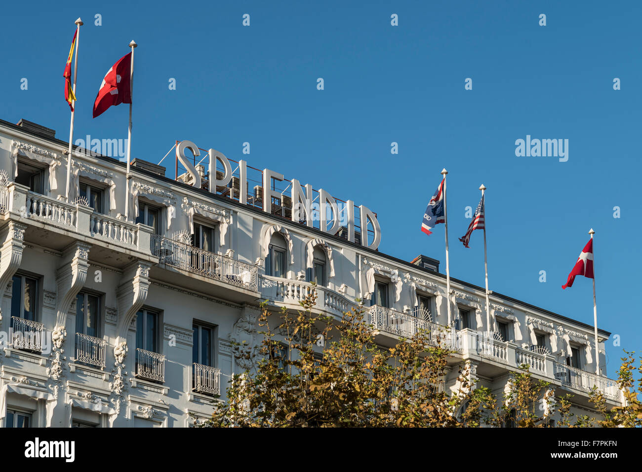 Splendid Hotel, Facade, Palm tree, Cannes, Cote d'Azur, France, Stock Photo