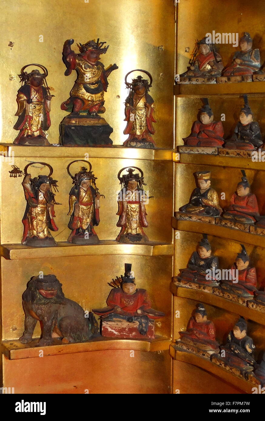Domestic portable, shrine, with figures of Shinto and Buddhist deities. Japanese 19th Century Stock Photo